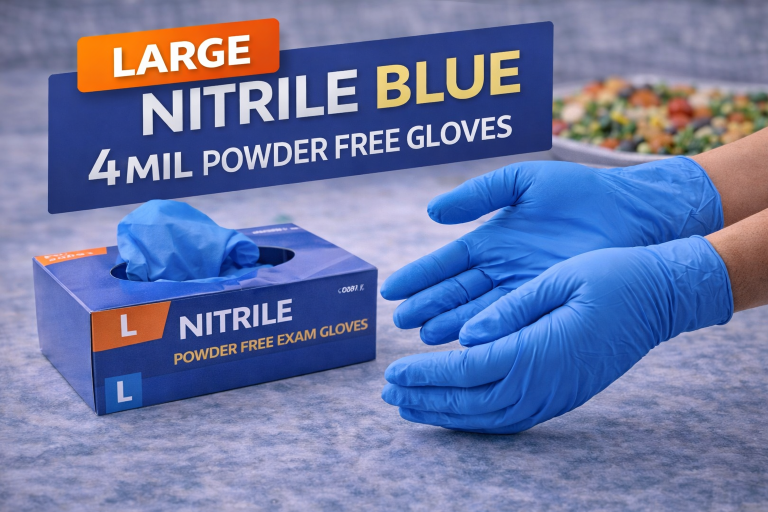 Nitrile Blue L 4mil Powder Free Gloves
