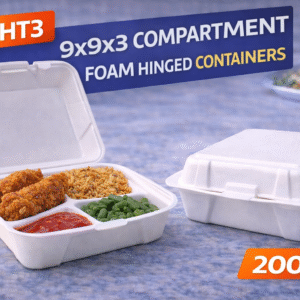 90HT3- 9x9x3- 3 Compartment Foam Hinged Containers - 200/cs