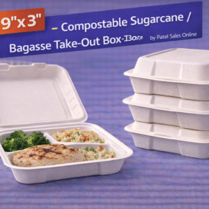 9" x 9" x 3" Compostable Sugarcane / Bagasse Take-Out Box - 150/Case by Patel Sales Online