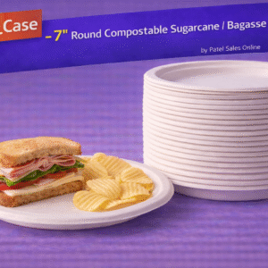 7" Round Compostable Sugarcane / Bagasse Plates - 1000/Case by Patel Sales 