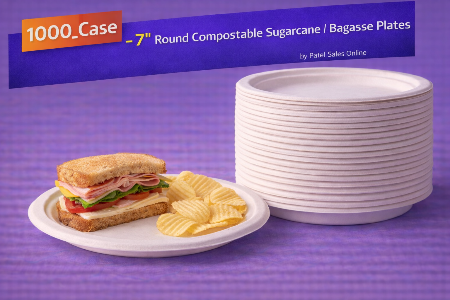 7" Round Compostable Sugarcane / Bagasse Plates - 1000/Case by Patel Sales