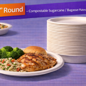 10" Round Compostable Sugarcane / Bagasse Plates - 500/Case by Patel Sales 