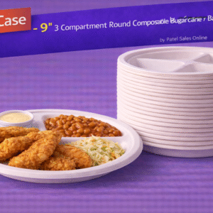 9" 3 Compartment Round Compostable Sugarcane / Bagasse Plates - 500/Case by Patel Sales 
