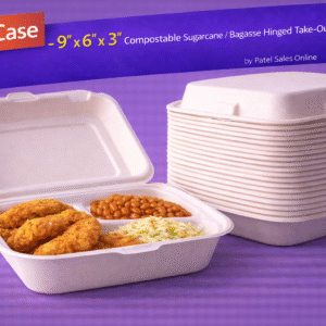 9″ x 6″ x 3″ Compostable Sugarcane / Bagasse Hinged Take-Out Container – 150/Case by Patel Sales 