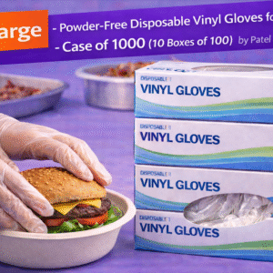 X-Large Powder-Free Disposable Vinyl Gloves for Foodservice - Case of 1000 (10 Boxes of 100) by Patel Sales 