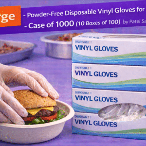 Large Powder-Free Disposable Vinyl Gloves for Foodservice - Case of 1000 (10 Boxes of 100) by  Patel Sales 