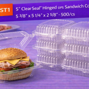 C53PST1 5" ClearSeal Hinged OPS Sandwich Containers 5 3/8" x 5 1/4" x 2 5/8"- 500/cs by  Patel Sales 