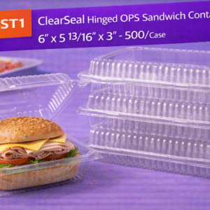 C57PST1 ClearSeal Hinged OPS Sandwich Container 6" x 5 13/16" x 3" - 500/Case by Patel Sales