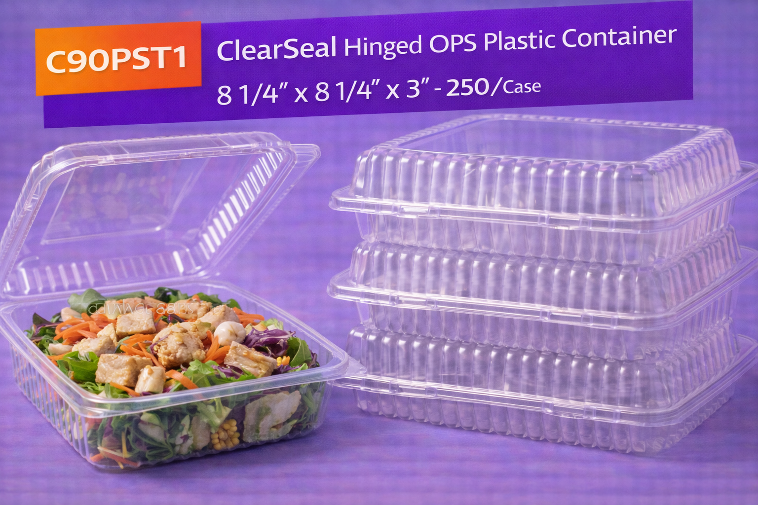 C90PST1 ClearSeal Hinged OPS Plastic Container 8 1/4" x 8 1/4" x 3" - 250/Case by Patel Sales