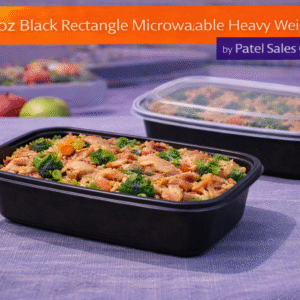 24 oz Black Rectangle Microwavable Heavy Weight Container with Lid - 150/cs by Patel Sales 