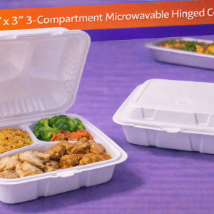 9" x 9" x 3" 3-Compartment Microwaveable White Mineral-Filled Plastic Hinged Take-Out Container - 150/Case by Patel Sales