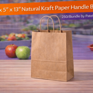 10" x 5" x 13" Natural Kraft Paper Handle Bags - 250/Bundle by Patel Sales 