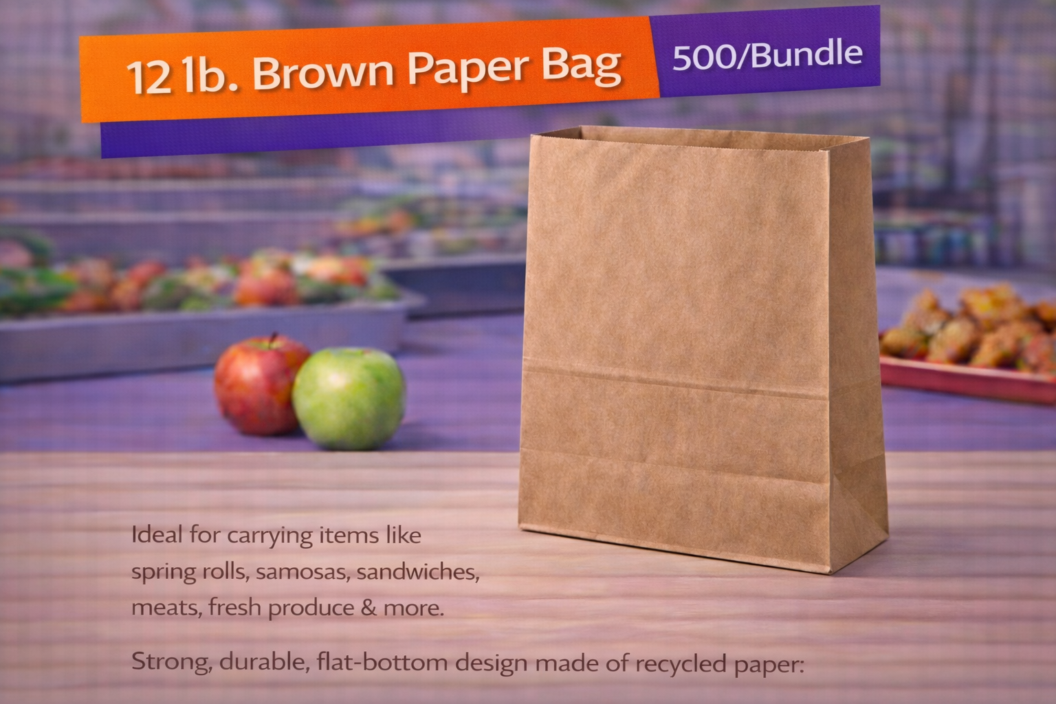 12 lb. Brown Paper Bag - 500/Bundle by Patel Sales