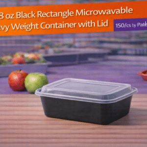 38 oz Black Rectangle Microwavable Heavy Weight Container with Lid - 150/cs by Patel Sales 
