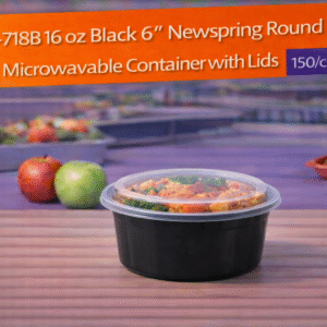 NC-718B 16 oz Black 6" Newspring Round Microwavable Container with Lids - 150/cs by Patel Sales 