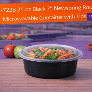 NC-723B 24 oz Black 7" Newspring Round Microwavable Container with Lids - 150/cs by Patel Sales 