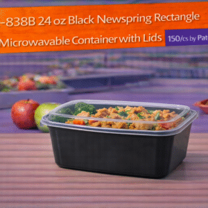 NC-838B 24 oz Black Newspring Rectangle Microwavable Container with Lids - 150/cs  by Patel Sales 