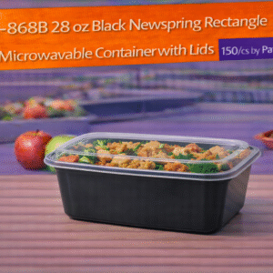 NC-868B 28 oz Black Newspring Rectangle Microwavable Container with Lids - 150/cs by Patel Sales