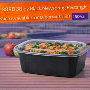 NC-888B 38 oz Black Newspring Rectangle Microwavable Container with Lids - 150/cs by Patel Sales 