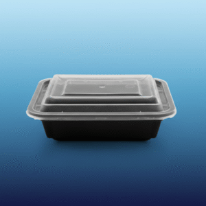 24 oz Black Rectangle Microwavable Heavy Weight Container with Lid - 150/cs