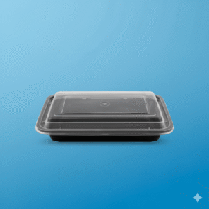 28 oz Black Rectangle Microwavable Heavy Weight Container with Lid - 150/cs