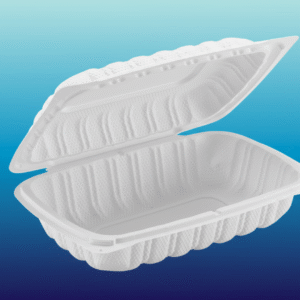 9" x 6" x 3"  Microwaveable White Mineral-Filled Plastic Hinged Take-Out Container - 150/Case
