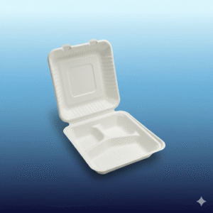 9" x 9" x 3" 3 Compartment Compostable Sugarcane / Bagasse Takeout Container - 150/Case