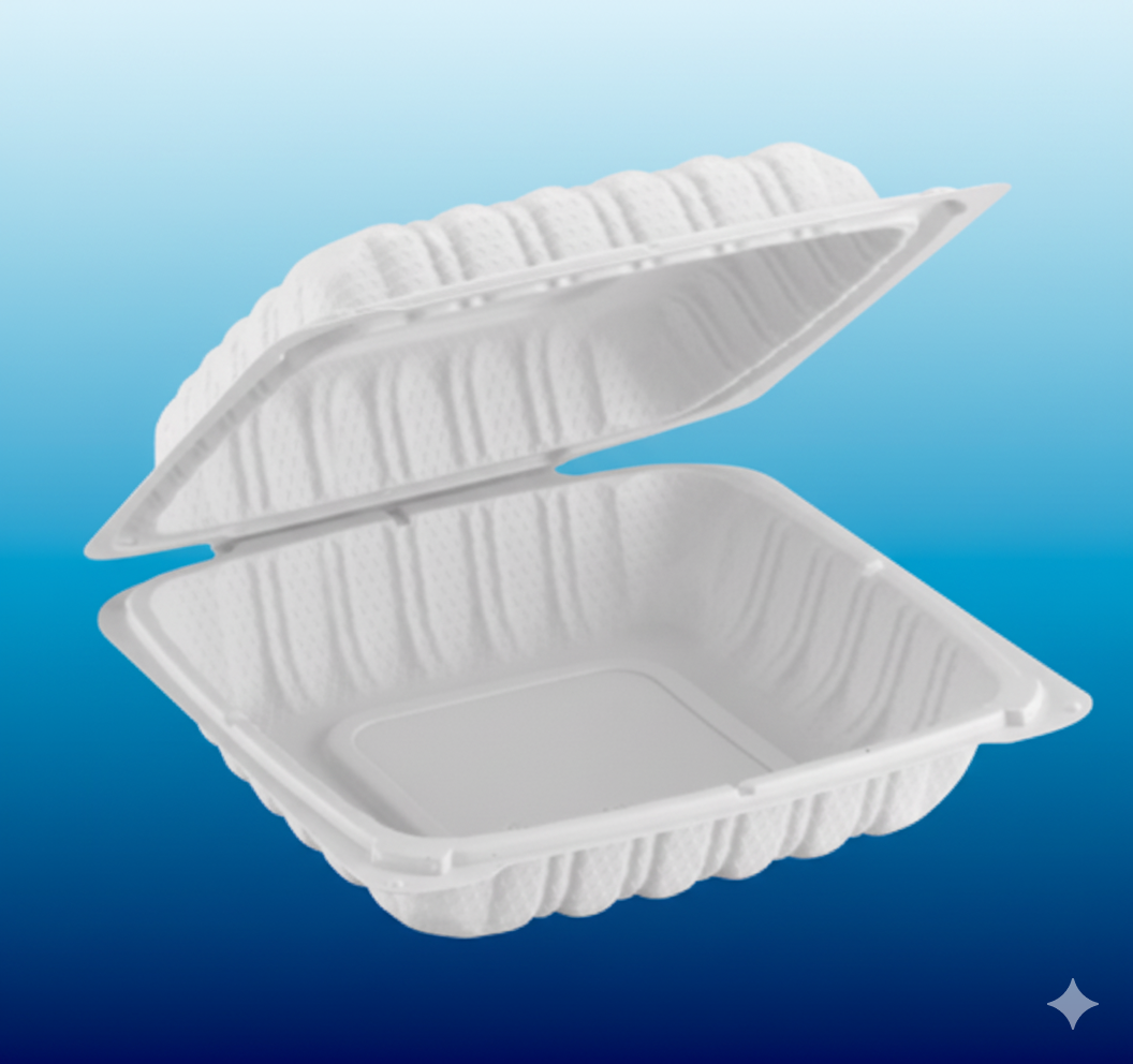 8" x 8" x 3" Microwaveable White Mineral-Filled Plastic Hinged Take-Out Container - 150/Case