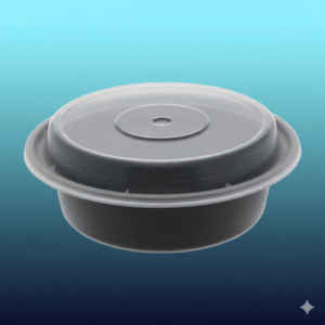 NC-948B 48 oz Black 9" Newspring Round Microwavable Container with Lids - 150/cs