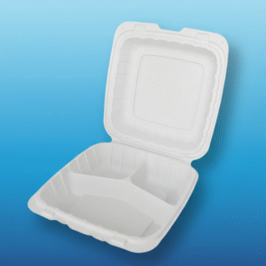 9" x 9" x 3" 3-Compartment Microwaveable White Mineral-Filled Plastic Hinged Take-Out Container - 150/Case